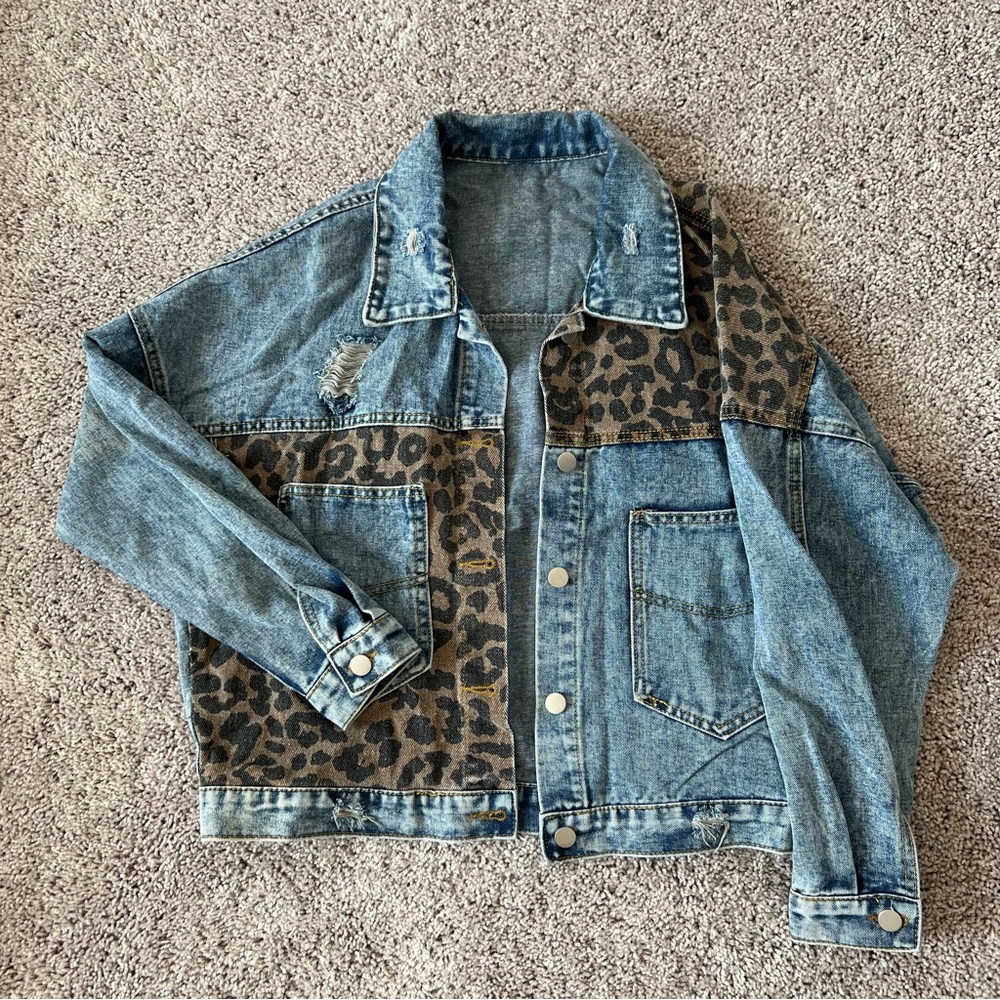 Jean x leopard print Jean jacket